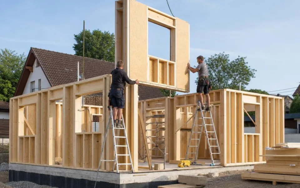 Bausatzhaus im Selbstaufbau in Österreich: Wandelemente werden montiert – der günstigste Weg zum Eigenheim 2026 Bausatzhaus im Selbstaufbau in Österreich: Wandelemente werden montiert – der günstigste Weg zum Eigenheim 2026